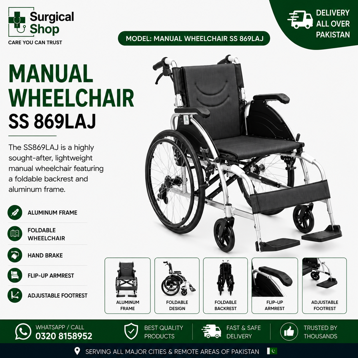 Manual Wheelchair SS869LAJ Lightweight Aluminum Wheelchair