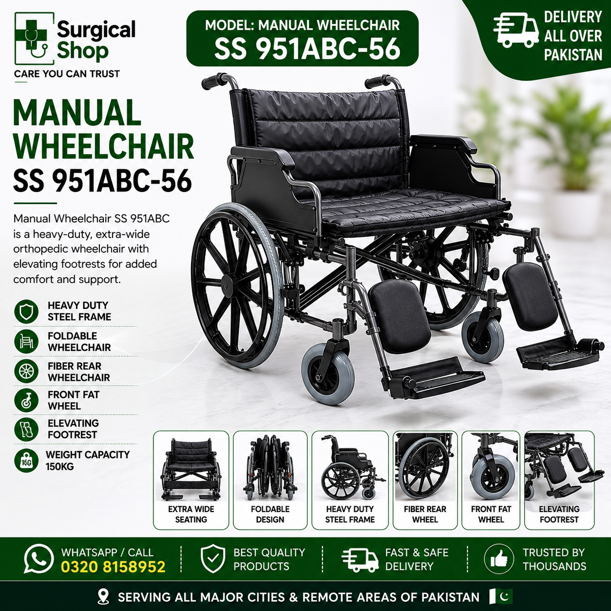 Manual Wheelchair SS951ABC-56 Heavy Duty Bariatric Wheelchair